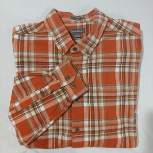Eddie Bauer Shirt Mens XLT Orange Plaid Flannel Button Down Classic Fit Outdoor